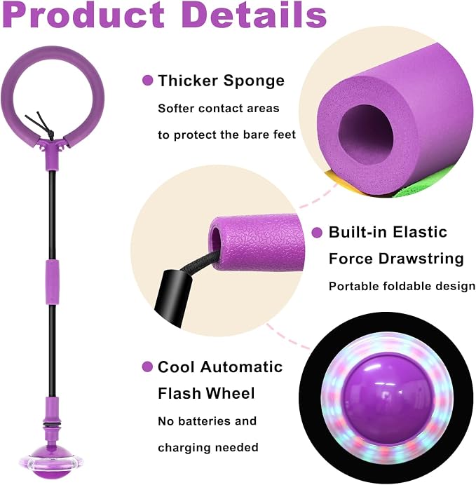 Hewog Skip Ball for Kids, Portable Foldable Colorful Flash Wheel Swing Ball Sports Fitness Toys for Girls & Boys,Toy for Kids & Adults. Gifts for Mom Women & Girls Toys Age 5-10 Years