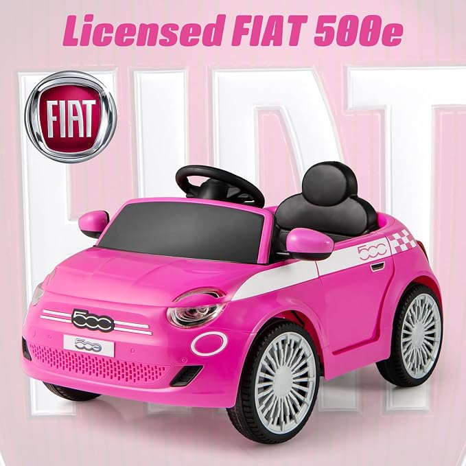 OLAKIDS Push Car for Toddlers, 3 in 1 Licensed Fiat 500e Baby Sliding Walking with Parent Control Handle Adjustable Canopy Footrest, Kids Ride on Toys with Horn for Boys Girls (Pink)