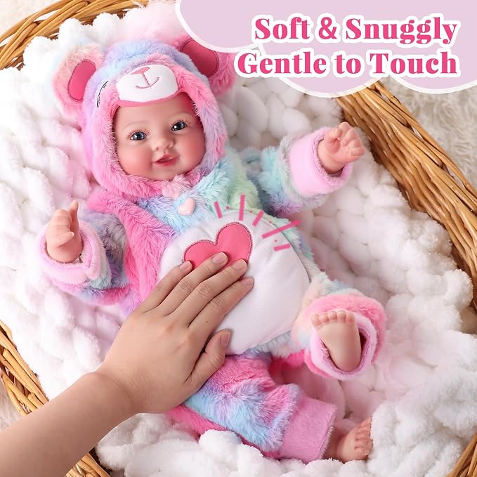 BABESIDE Baby Doll Girl - 17-Inch Soft Body Realistic Baby Doll with Rainbow Bear Outfit Lightweight Real Life Baby Dolls for 3+ 4 5 6 7 8 9 Years Girl Birthday Gifts, Pretend Play and Christmas