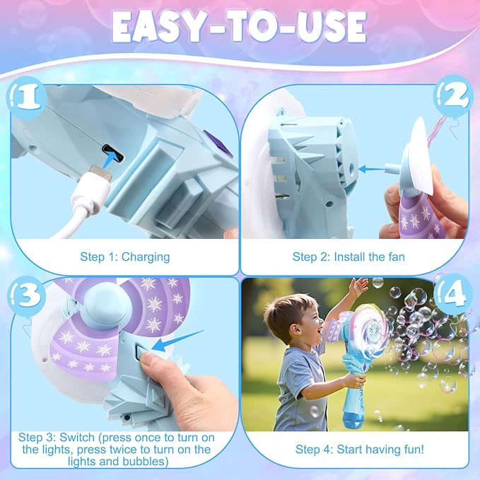 Bubble Wands for Kids Age 4-8: Windmill Light Up Automatic Bubble Machine Rechargeable with 2 Bubble Solution Outdoor Party Birthday Toys for Toddlers, Gift for 3 4 5 6 7 8 Year Old Girls Blue