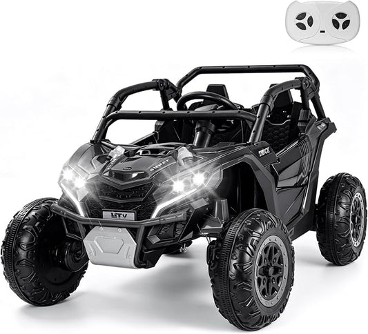 Firstness 24V Ride on Toys 800W Electric Remote Control Ride on Cars for Kids 2-Seater Riding Cars for Kids Ages 3-8, 3 Speed Mode, Music, LED Light, Off-Road UTV Ride on Truck for Boys & Girls, Black