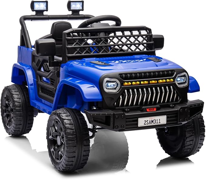 GarveeLife 12V Kids Ride On Truck Electric Vehicle Battery Powered Car Toddles Ride On Toy for Boys Girls with Remote Control, 4-Wheel Suspension, Battery Display, Led Lights, Music, Navy Blue