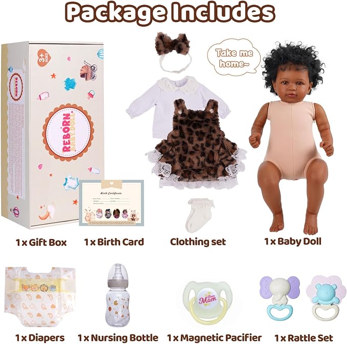 BABESIDE Lifelike Reborn Baby Dolls Miya Black Girl- 20 Inch Soft Body Realistic-Newborn Handmade Real Life Baby Dolls with Clothes and Toy Gift for Kids Age 3+