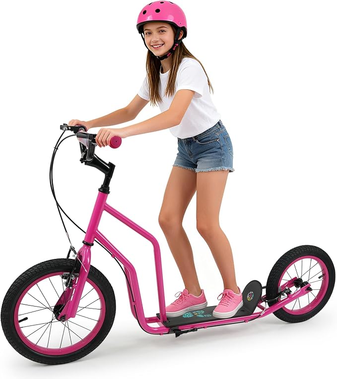 Costzon Big Wheels Kick Scooter for Kids 8+, Youth Scooter with Foldable & Height Adjustable Handlebar, Inflatable Shock Absorption Wheels, Dual Brakes for Teens, Adults, Max Load 220 LBS