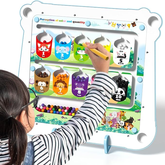 2-IN-1 Large Magnetic Drawing Board for Toddlers Kids, Magnetic Color and Number Maze, Magnetic Dot Art Board for Kids, Montessori Education Travel Toys for Boys Girls Age 3 4 5 6 7 8 Years Old