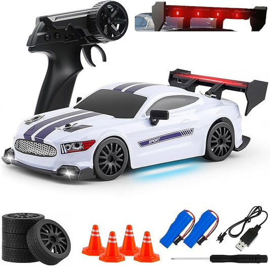 RC Drift Car, 1:24 Scale Remote Control Vehicle for Kids,2.4GHz 20KM/H 4WD High Speed RC Cars with LED Light, Two Batteries & Drifting Tires Racing Sport Toy Cars for Adults Boys Girls Kids 8602WH