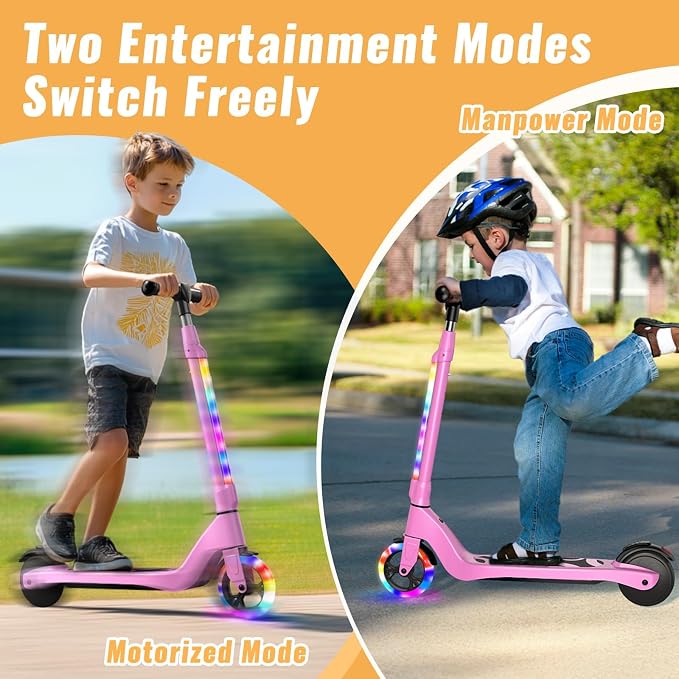 LIEAGLE Electric Scooter for Kids Ages 6-12, LED Light-Up Deck, Kids Scooters with 3 Adjustment Levels Handlebar to 36 Inches High,5.3" Wheel UL Certificated Kick Scooter