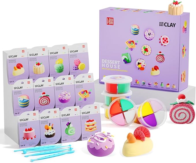 LOUFOR Air Dry Clay Kits - Modeling Clay for Kids, Ultra Light & Soft, Safe & Non-Toxic, DIY Air Dry Clays Kit with Sculpting Tools and Tutorials, Creatible Art Crafts Toys Gifts for Boys Girls
