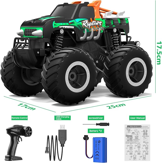 HOMETALL Remote Control Monster Truck Toys - 1:16 Waterproof All Terrain RC Car Fast Remote Control Car with Crashworthy Body, Electric Vehicle Kids Truck Toys for Boys and Girls,Age 6+,Green