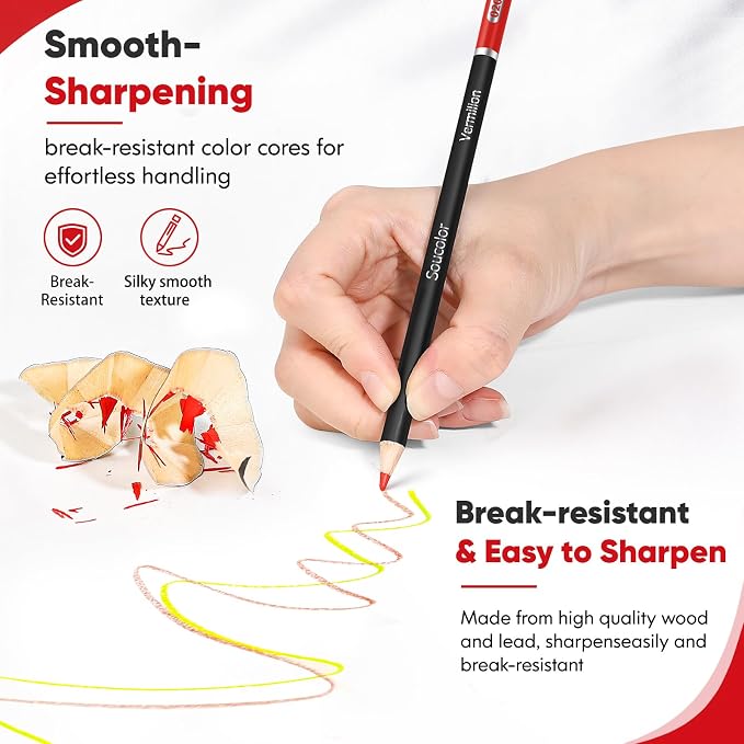 Soucolor 50 Colored Pencils - Premium Art Supplies for Adults Coloring Book | Long-lasting vibrancy Colors, Smooth Writing, Easy Blending and Shading, Perfect for Coloring Books, Sketching & Drawing Pads