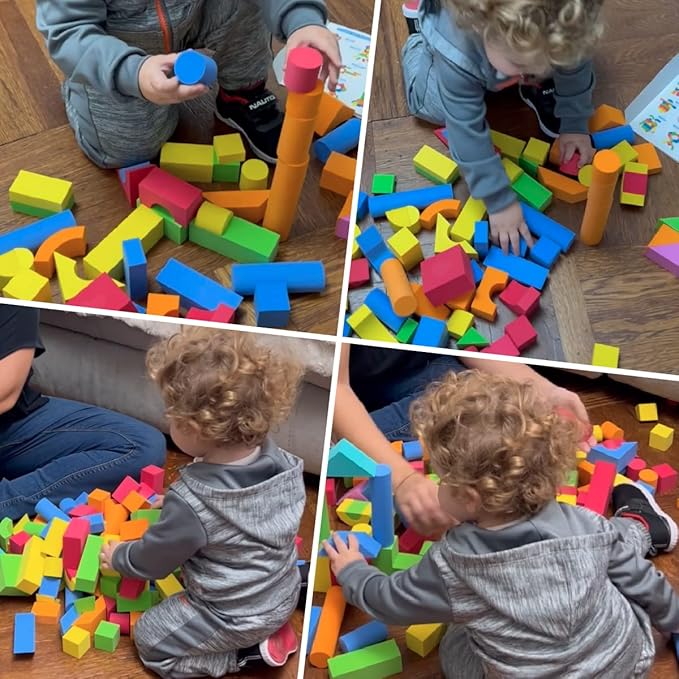 Pairez Toys Foam Building Blocks for Toddlers 2-4, 81 Pieces Soft Stacking Blocks Toy Set, Baby Bath Foam Toys, Sensory and Montosorri Toys for Boys & Girls 18+ Months