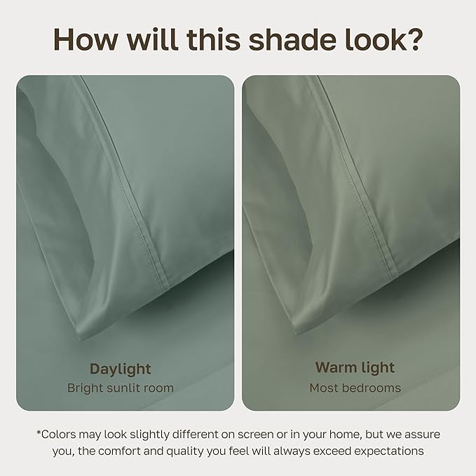 California Design Den Soft 100% Cotton Bed Sheets Split King Set, 400 TC Good Housekeeping Award Winner, Silky Sateen Weave with Deep Pockets, Long Staple Cotton Split King Bed Sheet Set - Sage Green