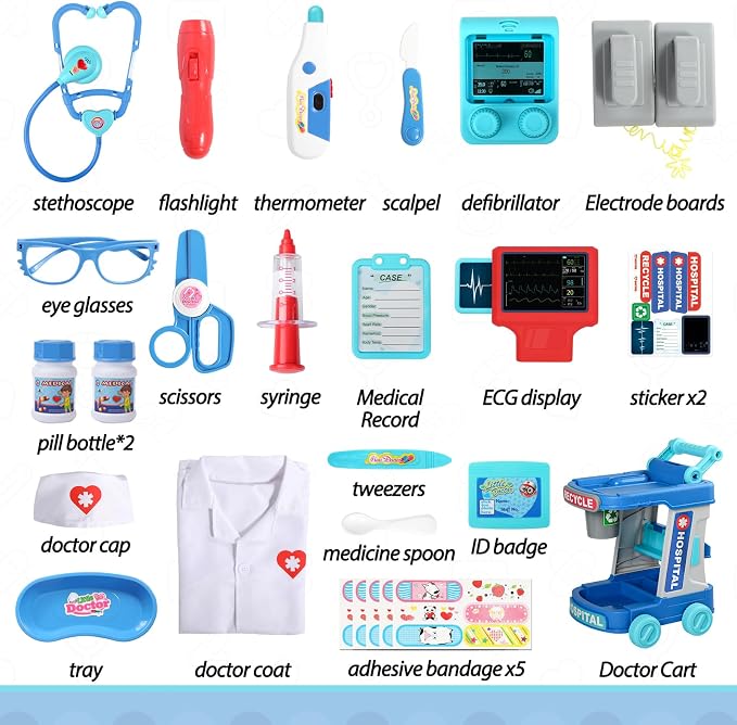Liberry Doctor Kit for Toddlers Ages 3 4 5, Pretend Kids Doctor Playset with Cart, Costume and Stethoscope, Role Play Medical Toys Birthday Gift for Girls Boys (Green)