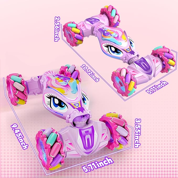 Unicorn Remote Control Car for Girls Age 6-8-12, Pink RC Gesture Sensing Stunt Cars, 2.4Ghz 4WD RC Cars Hand Controlled Remote Control Twist Car with Light & Music, Gift for Kids Age 6 7 8 9 10 11 12+