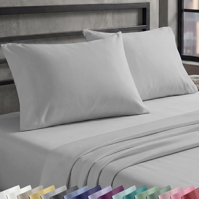 California Design Den King Size Sheets Set - Natural 100% Cotton Sheets King Size with Deep Pockets, Soft Sateen Weave, Breathable and Durable Bedding Set (Light Grey)