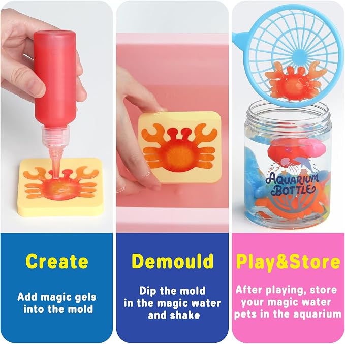 MINISENTIALS Magic Water Elf Toy Kit - Magic Gel Water Pets with Aquarium Bottle - Make Your Own Squishies Crafts Toys - Crafts Kit for Kids Birthday for Girls Boys Age 6 7 8 9 10 Years Old