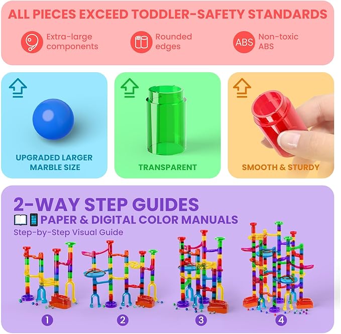 MaxTronic Marble Run, 150 Pcs Marble Maze Race Building Blocks Toy Game & STEM Learning Toys Christmas Birthday Gift for Kids Aged 3-12