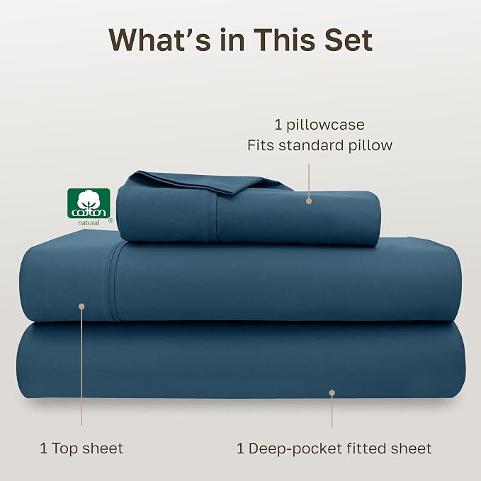 California Design Den Soft Twin XL 100% Cotton Sheet Sets, 400 Thread Count Good Housekeeping Award Winner, Silky Sateen Weave, Long Staple Cotton Twin XL Bed Sheet Set - Peacock Blue