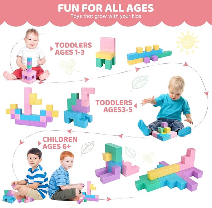 35 PCS Large Magnetic Blocks for Toddlers - 1.24" Magnetic Cube with Stickers, Magnet Blocks STEM Learning Sensory Toys for Kids & Preschoolers, Brithday Gifts for 3-5 Year Old Boys Girls