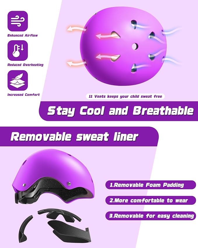 Kids Bike Helmet Set, Adjustable Helmet for Ages 2-3-5-8-14 Year Boys Girls, Toddler Pad Set with Knee and Elbow Pads for Bike, Roller, Skating, Scooter, Longboard and More Sports, 6 Color