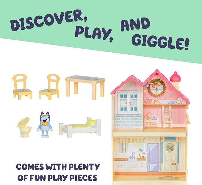 Mini House Playset with 2.5" Figure & 5 Accessories, 3 Room Play House Toys with Carry Handle, Compact Travel Toy