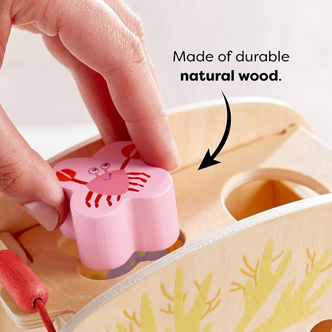 HABA Underwater World Wooden Toys Shape Sorter: Montessori Toys for 2 Year Old, Sensory Sorting Box with Sea Creature Blocks for Toddlers 18 Months+
