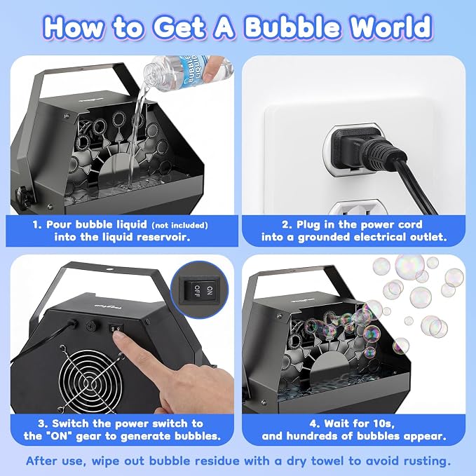 Theefun Bubble Machine: 750ML Metal Automatic Bubble Maker, Portable Professional Bubble Blower Operated by Plug-in Big Bubble Machine for Parties Stages Weddings Indoor and Outdoor Use