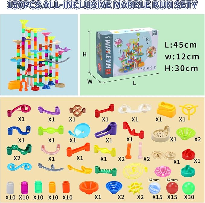 EagleStone 150PCS Marble Run STEM Maze Building Toy Race Track Set | 90 Track Pieces With 30 Glow In The Dark Marbles, Marble Maze Building Toy For Kids Ages 3-12, Educational Gift Boys Girls