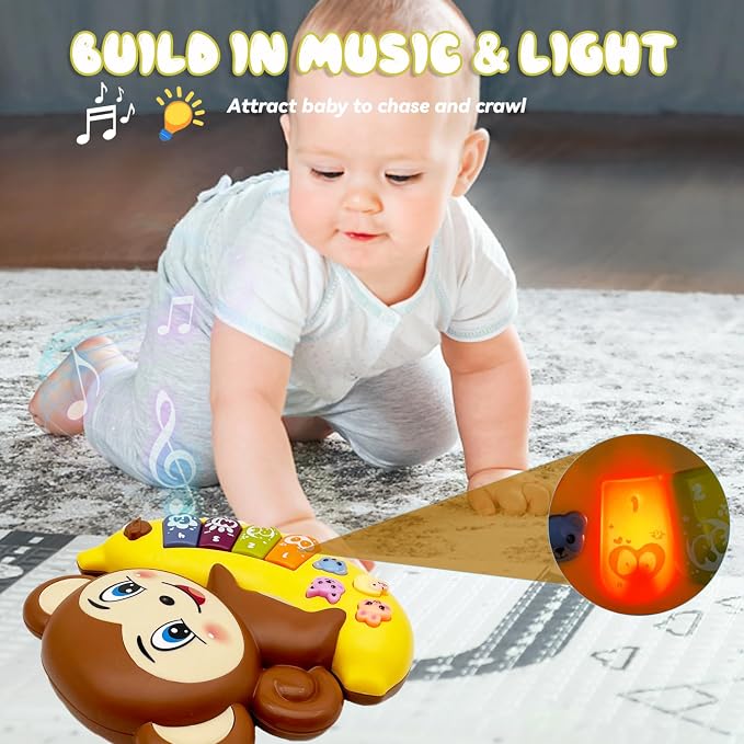 Baby Musical Toys Piano for 2 Year Old Girls Boys Light Up Music Learning Toys for Toddlers 3 Easter Gifts Infant 18 Month (Monkey)