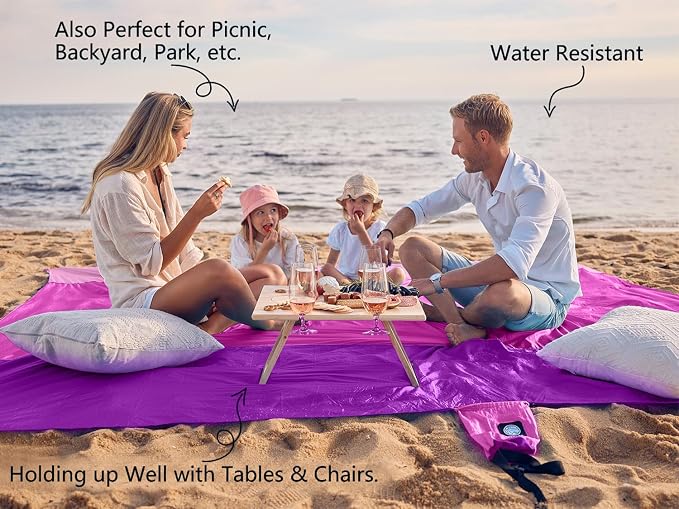 WEKAPO Beach Blanket Sandproof Waterproof, Extra Large Beach Mat, Oversized & Compact Sand Free, Quick Drying Beach Essentials for Vacation, Cruise, Picnic & Camping with Stakes