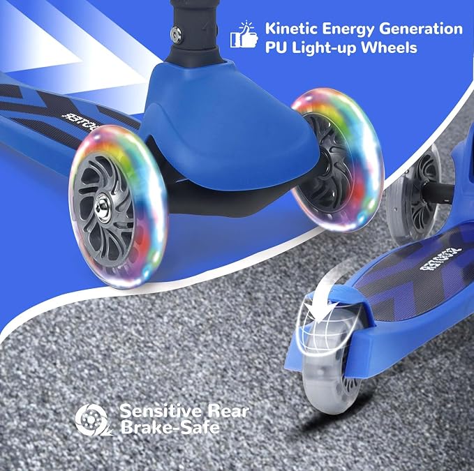 Stompa Kids Scooter 2-in-1 Light Up 3 Wheel Scooters with 4 Levels Adjustable Handlebar, Foldable Seat, Widen Non-Slip Deck for Girls & Boys Max 110 Lbs