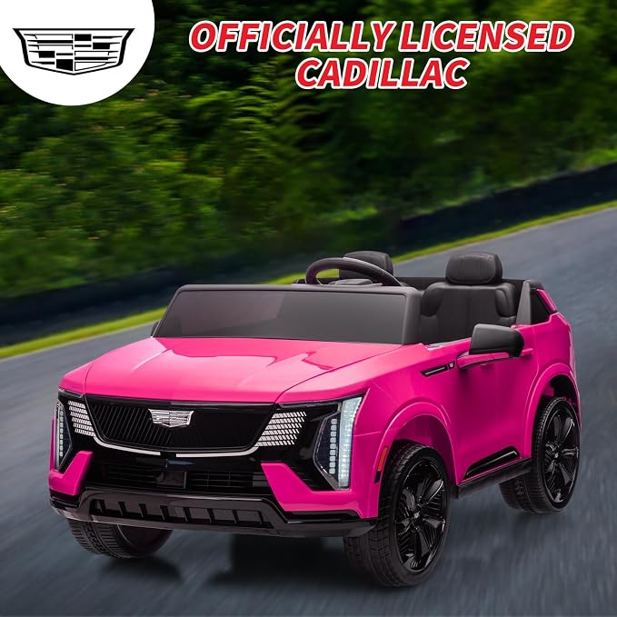 GarveeLife 24V 2 Seater Kids Ride On Car Licensed Cadillac Electric Car Toy for Toddlers Battery Powered Ride On Truck with 2.4G Remote Control, Spring Suspension, Music, LED Lights, Pink