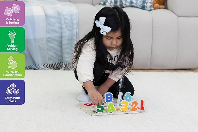Jasey's Toy Chest Wooden Number Puzzle | 1-10 Numbers Learning Puzzle with Easy-Grip Pieces | Preschool Educational Toy for Toddlers Ages 18+ Months