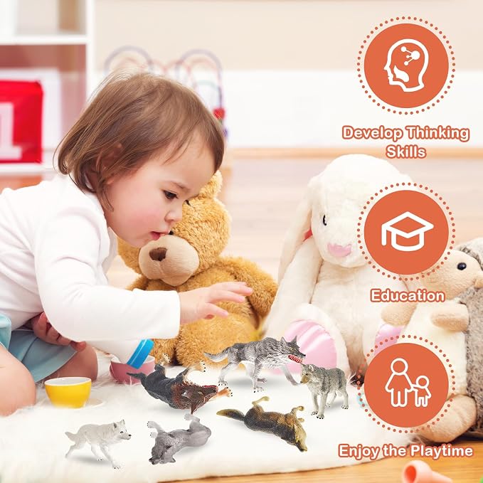 Deekin 20 Pcs Wolf Figure Mini Toys Animals Figurines Realistic Zoo Decor Themed Party Boys Gifts for Diorama Projects Birthday Educational Gift Learning