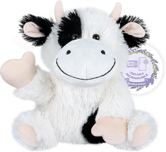 SuzziPals Heatable & Coolable Cow Stuffed Animal, Heated Stuffed Animals Heating Pad for Soothing & Relaxation, Lavender Scent Cow Plush for Stress Discomfort, Cows Gift for Kid & Aldult, Dairy Cattle