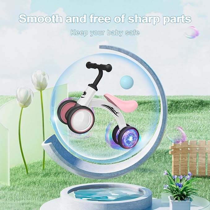 Gamfeiny Colorful Lighting Baby Balance Bike Toys for 1 Year Old Boy Girl Gifts, 10-36 Month Toddler Balance Bike, No Pedal 4 Silence Wheels & Soft Seat First Riding on Toys, 1st Birthday Gifts