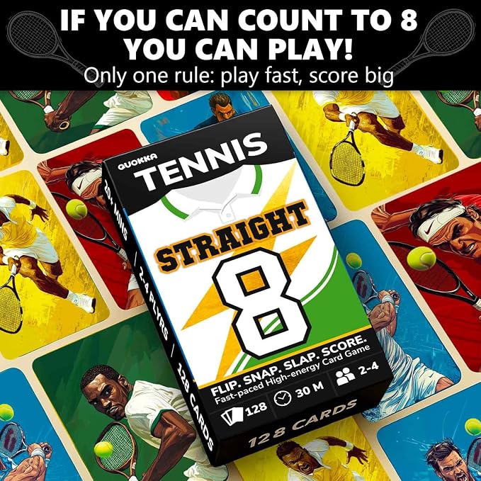 Quokka Tennis Fast-Paced Card Game for Kids & Adults – 128 Cards & Easy Rules – Quick & Fun Matching Game – 2-4 Players – Ages 8+ – Perfect for Family Games Night, Travel and Parties