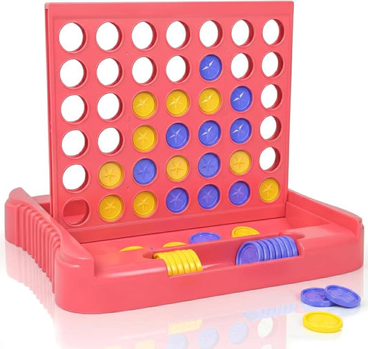 Pup Go 4 in a Row Game, Connect & Win Four in a Row Board Game, Portable 2-Player Strategy Games for Travel, Gift for Girl Age 3 4 5 6 7 8-12, Family Games Foldable Design with 6 Spare Discs Pink