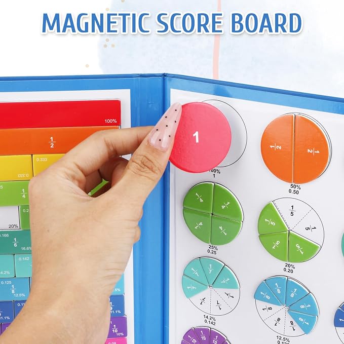 Magnetic Fraction Demonstration Book Educational Puzzle, Magnetic Fractions Book for Kids Fraction Math Manipulatives Fractions Tiles Montessori-inspired Score Disk Demonstrator for Elementary School