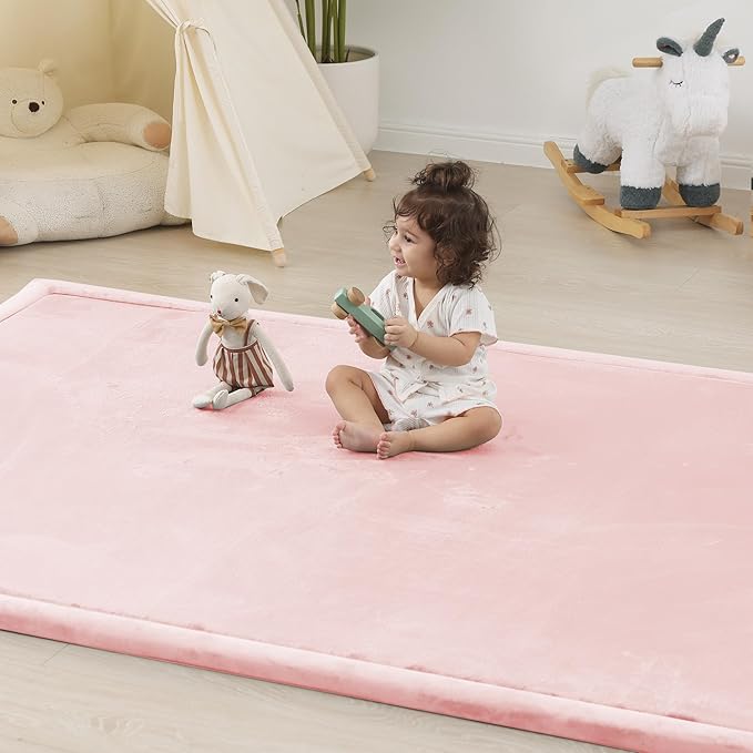 1.5" Thick Baby Play Mat for Floor Tummy Time, 50"x 50" Pro Soft Baby Activity Playmats Playroom, Easy Care with Non-Slip Safe for Infant Toddler Kids Crawling(Pink)