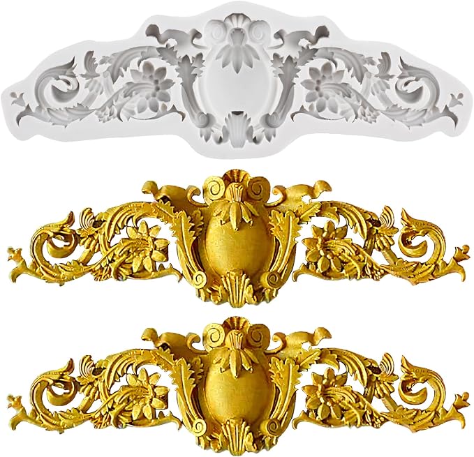 Baroque Polymer Clay Molds Curlicues Scroll Relief Flower Lace Filigree Silicone Mold for DIY Crafts Epoxy Resin Casting Air Dry Polymer Clay Plaster Jewelry Making