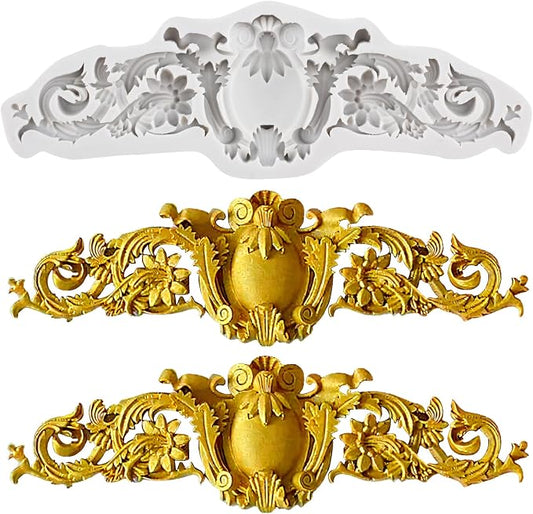 Baroque Polymer Clay Molds Curlicues Scroll Relief Flower Lace Filigree Silicone Mold for DIY Crafts Epoxy Resin Casting Air Dry Polymer Clay Plaster Jewelry Making