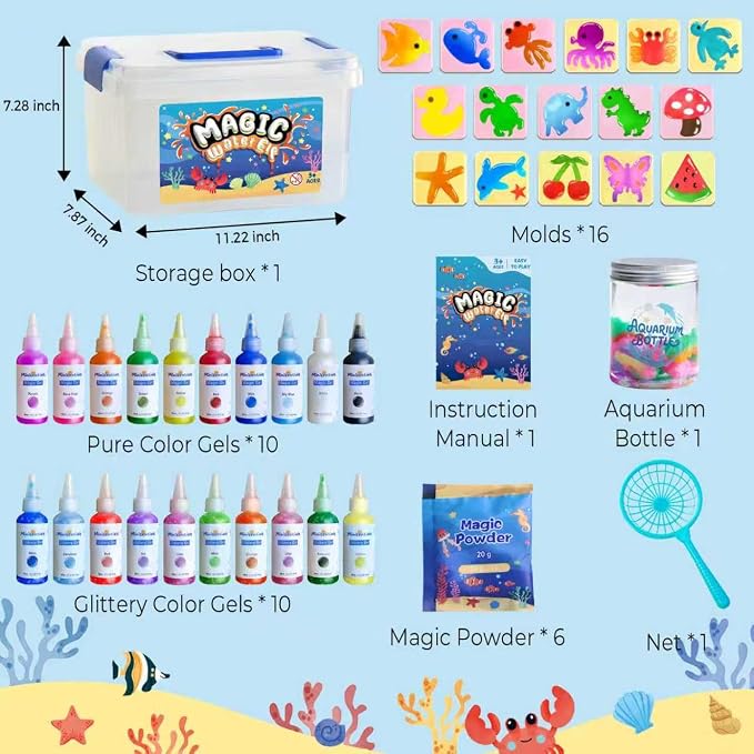 MINISENTIALS Magic Water Elf Toy Kit - Magic Gel Water Pets with Aquarium Bottle - Make Your Own Squishies Crafts Toys - Crafts Kit for Kids Birthday for Girls Boys Age 6 7 8 9 10 Years Old