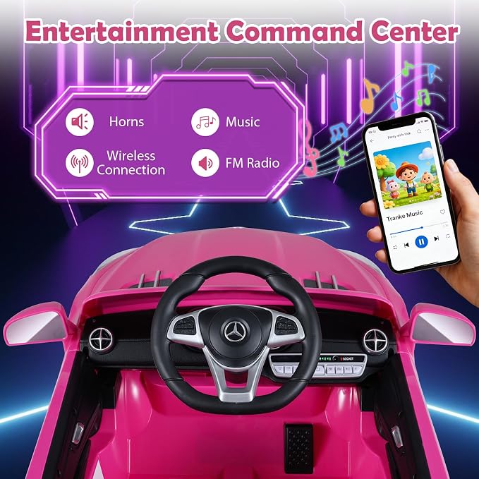 Costzon Ride On Car, 12V Licensed Mercedes Benz Electric Vehicles with Parent Remote Control, LED Headlights, Music & Wireless Connection, Kids Car for Boys Girls Aged 3-8 (SL500,Pink)
