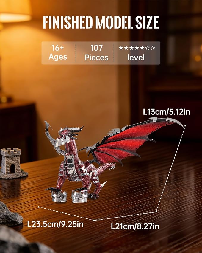 Piececool 3D Metal Puzzle Black Dragon Metal Model Kits for Adults, Interactive DIY Building Model,Great Birthday New Year Gifts for Adult Men Teens 14+