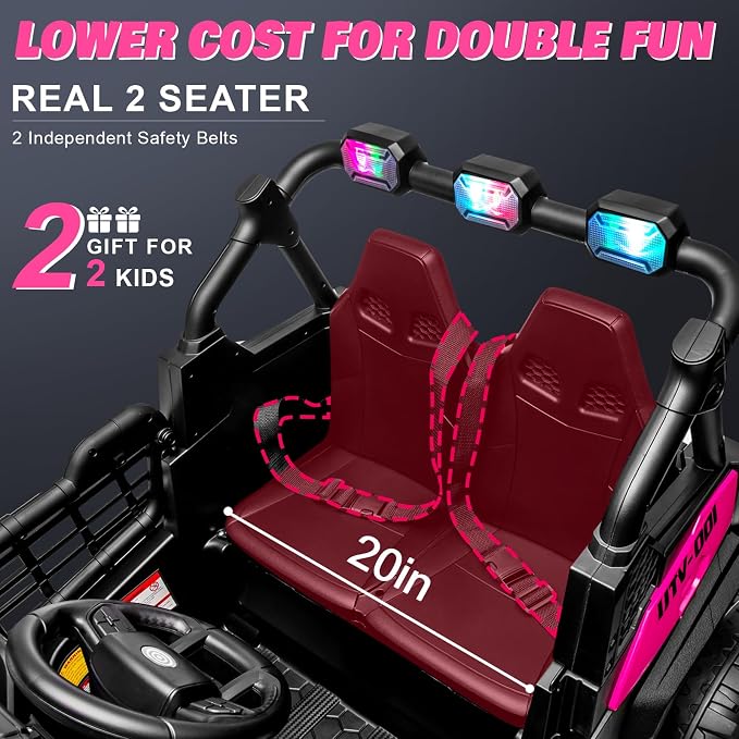 24V 2 Seater Ride on Car for Big Kids, JOYRACER 4x4 Off-Road UTV Toy w/Remote Control, 800W Powerful Motors, 20" Large Seat, 5 Mph Max Speed, Bluetooth, MP3, Lights, Electric Car for Kids, Rosered