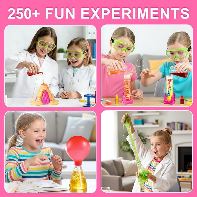 Girls Science Kit for Kids 8-12, 250+ Science Experiments Stem Toy Learning & Educational Projects with Chemistry Set, Crystal Growing, Volcano Science Kit