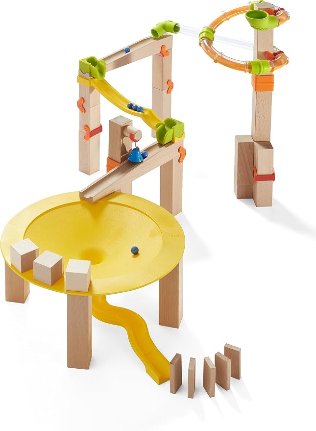 HABA Ball Track Basic Pack Funnel Jungle - Wooden Marble Run with Plastic Elements (Made in Germany)