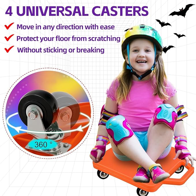 2 Pcs Sports Scooter Board with Handles Colored Floor Sitting Scooter Board with Plastic Casters for Kids Gym Indoor Outdoor Activities Play Equipment