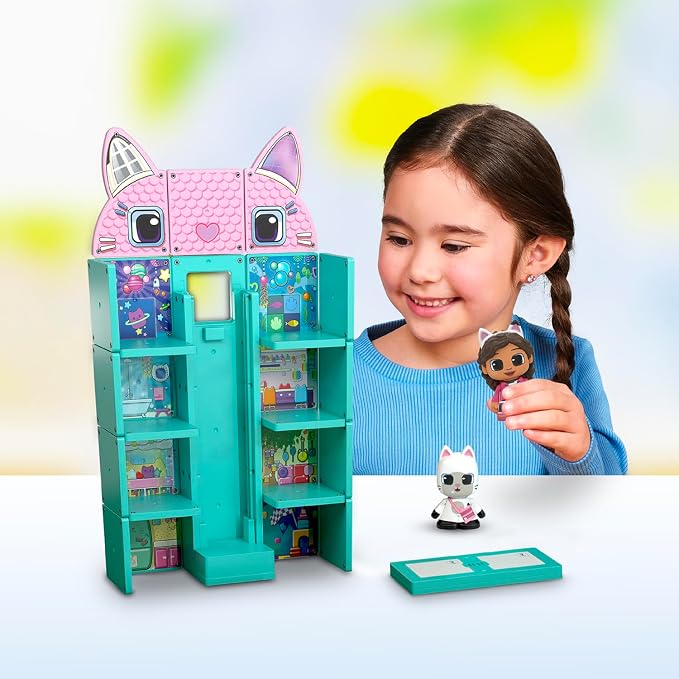 Tile Town Gabby’s Dollhouse 35-Piece Magnetic Tile Playset, Interactive STEM Magnetic Tiles Toys, Includes Gabby & Pandy Paws Figures, Action Tiles